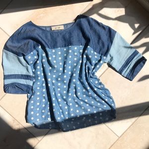 Chambray Denim Polka Dot Boxy Tee, M